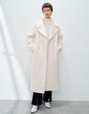 White Urban Revivo Double Breasted Straight Long Women's Coats | 30156RJWM