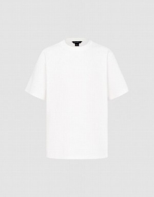 White Urban Revivo Drop Shoulder Sleeve Crew Neck Men's T-Shirts | 74136UZXT