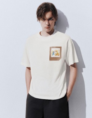 White Urban Revivo Drop Shoulder Sleeve Men's T-Shirts | 13892GMRJ