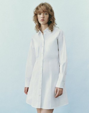 White Urban Revivo Drop Shoulder Sleeve Skater Women's Shirt Dress | 31870FREX