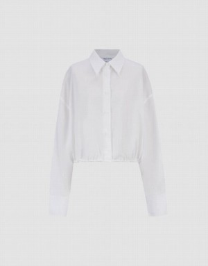 White Urban Revivo Elastic Hem Cropped Balloon Women's Shirts | 28671XFPJ