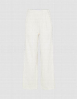 White Urban Revivo Elastic Waist Knitted Wide-Leg Women's Pants | 98026BWMZ