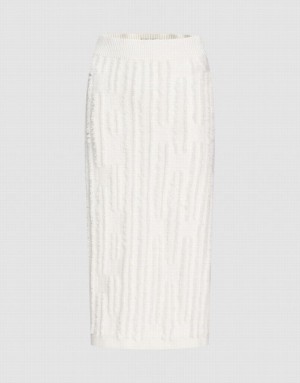 White Urban Revivo Fuzzy Knit Women's Skirts | 16758GCAU