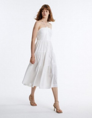 White Urban Revivo Halter Tiered Midi Women's Midi Dress | 48023WMGF