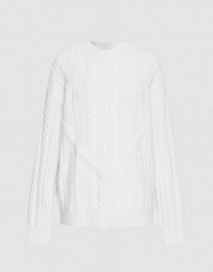 White Urban Revivo Heart Cable Knit Women's Sweaters | 45602WADK