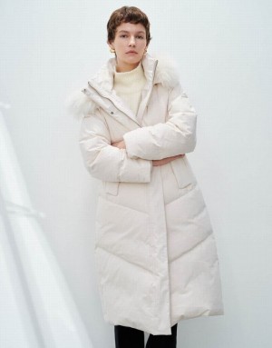 White Urban Revivo Hoodie With Furry Collar Women's Down Jackets | 17032LIGV