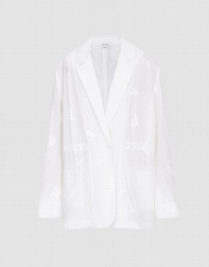 White Urban Revivo Horse Jacquard Single Breasted Women's Blazers | 70621SHUP