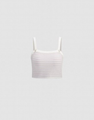 White Urban Revivo Knitted Women's Camisole | 62345JKQR