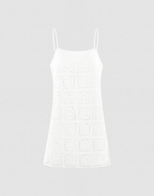 White Urban Revivo Lace Cami Women's Dress | 86152KQHE