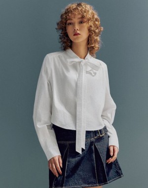 White Urban Revivo Loose A-Line Women's Shirts | 35718KBXF