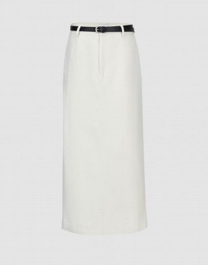 White Urban Revivo Midi Straight Women's Skirts | 67320HVAK