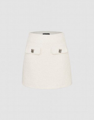 White Urban Revivo Mini Tweed A-Line Women's Denim Skirt | 34967FUMB