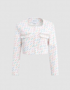 White Urban Revivo Multicolor Letter Print Rhinestone Detail Women's Jacket | 61549LMJQ