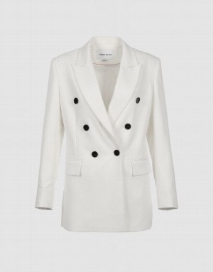 White Urban Revivo Plain Double Breasted Women's Blazers | 80764PSJF