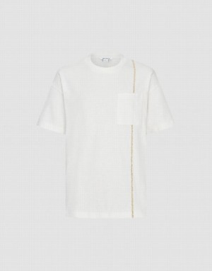 White Urban Revivo Pocket Patched Crew Neck Men's T-Shirts | 61352ILQO