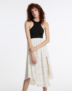 White Urban Revivo Polka Dot Halter Women's Casual Dress | 40768AZHF