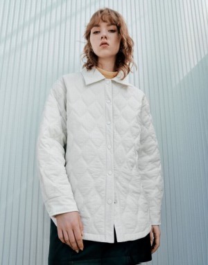 White Urban Revivo Press Buttoned Embossed Padded Women's Coats | 16972RQPK