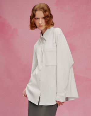 White Urban Revivo Press Buttoned Oversized Women's Shirts | 83016HNCV