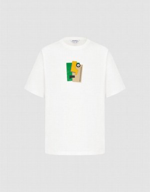 White Urban Revivo Printed Crew Neck Men's T-Shirts | 27086WYML