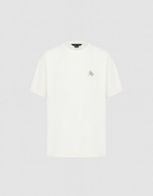 White Urban Revivo Puzzle Embroidered Straight Men's T-Shirts | 90872IPQD