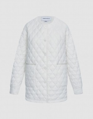 White Urban Revivo Quilted Statement Collar Winter Women's Coats | 79438IKZF