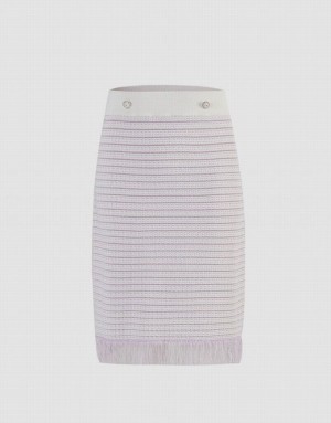 White Urban Revivo Raw Hem Knitted Women's Skirts | 41789ZKIL