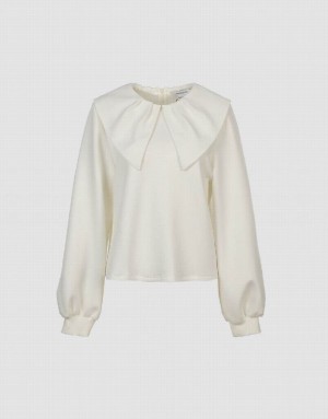 White Urban Revivo Sailor Collar Knitted Women's Blouse | 87624DNJZ