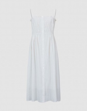 White Urban Revivo Shirred Sleeveless Midi Women's Midi Dress | 31705SQZA