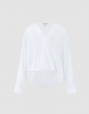 White Urban Revivo Silk Effect Wrap Women's Blouse | 69857NHIR