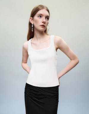 White Urban Revivo Sleeveless Crew Neck Skinny Women's Tank Top | 95102LJDR