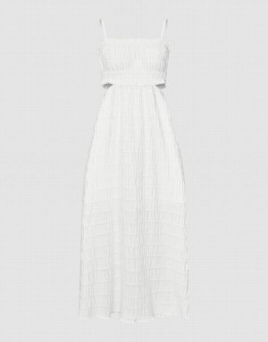 White Urban Revivo Sleeveless Cut-Out A-Line Women's Dress | 48703JEPU