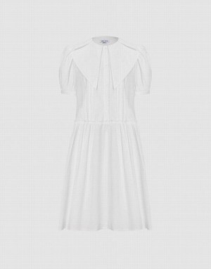 White Urban Revivo Statement Collar Puff Sleeve Ruffle Hem Women's Casual Dress | 52478APSX