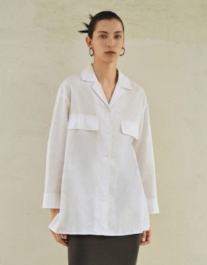 White Urban Revivo Straight Drop Shoulder Women's Shirts | 19807LJID