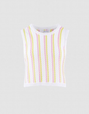 White Urban Revivo Striped Knitted Women's Tank Top | 23690ZSPO