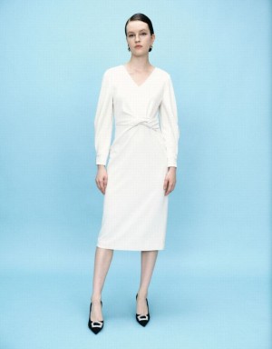 White Urban Revivo Surplice Front Straight Women's Dress | 24390JENT