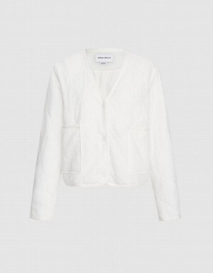 White Urban Revivo Textured Contrast Tim Winter Women's Coats | 58461IVCN