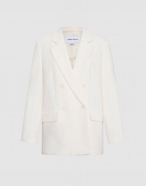 White Urban Revivo Textured Double Breasted Women's Blazers | 80279FDKT