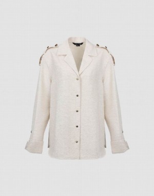 White Urban Revivo Textured Lapel Straight Women's Shirts | 95067RTNE