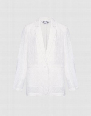 White Urban Revivo Textured Single Breasted Women's Blazers | 74096TDJW