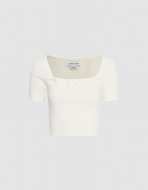 White Urban Revivo Tie Front Fitted Tee Women's Cardigan | 20189VRQP