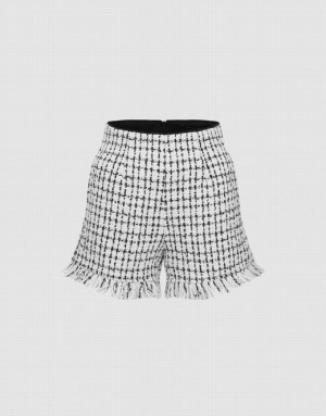 White Urban Revivo Tweed Raw Hem Women's Shorts | 59326WDLY