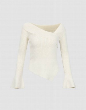 White Urban Revivo V-Neck Skinny Knitted Women's Cardigan | 04357RUIC