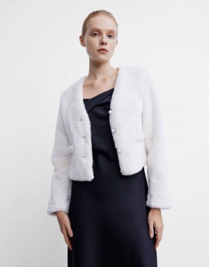 White Urban Revivo V-Neck Straight Women's Jacket | 29154INRE