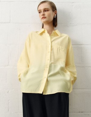 Yellow Urban Revivo Button Up Straight Women's Shirts | 01468GURQ