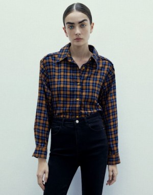 Yellow Urban Revivo Plaid Women's Shirts | 61058IJKH