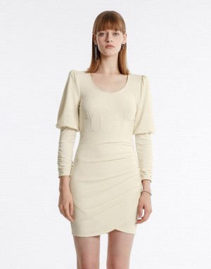 Yellow Urban Revivo Ruched Women's Knitted Dress | 13056BKWG