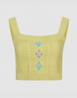 Yellow Urban Revivo Square Neck Knitted Sleeveless Women's Tank Top | 38265SIXP