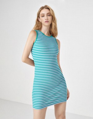 Yellow Urban Revivo Striped Sleeveless Bodycon Women's Knitted Dress | 02378VPYB