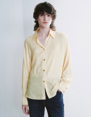 Yellow Urban Revivo Textured Button Up Straight Women's Shirts | 86537SGMC