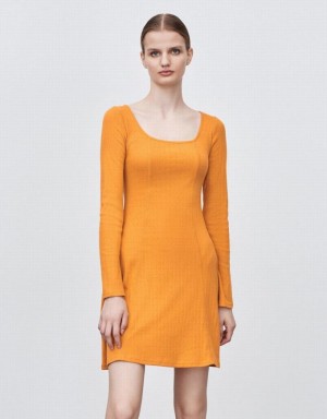 Yellow Urban Revivo U Neck A-Line Women's Dress | 54102ZPHF